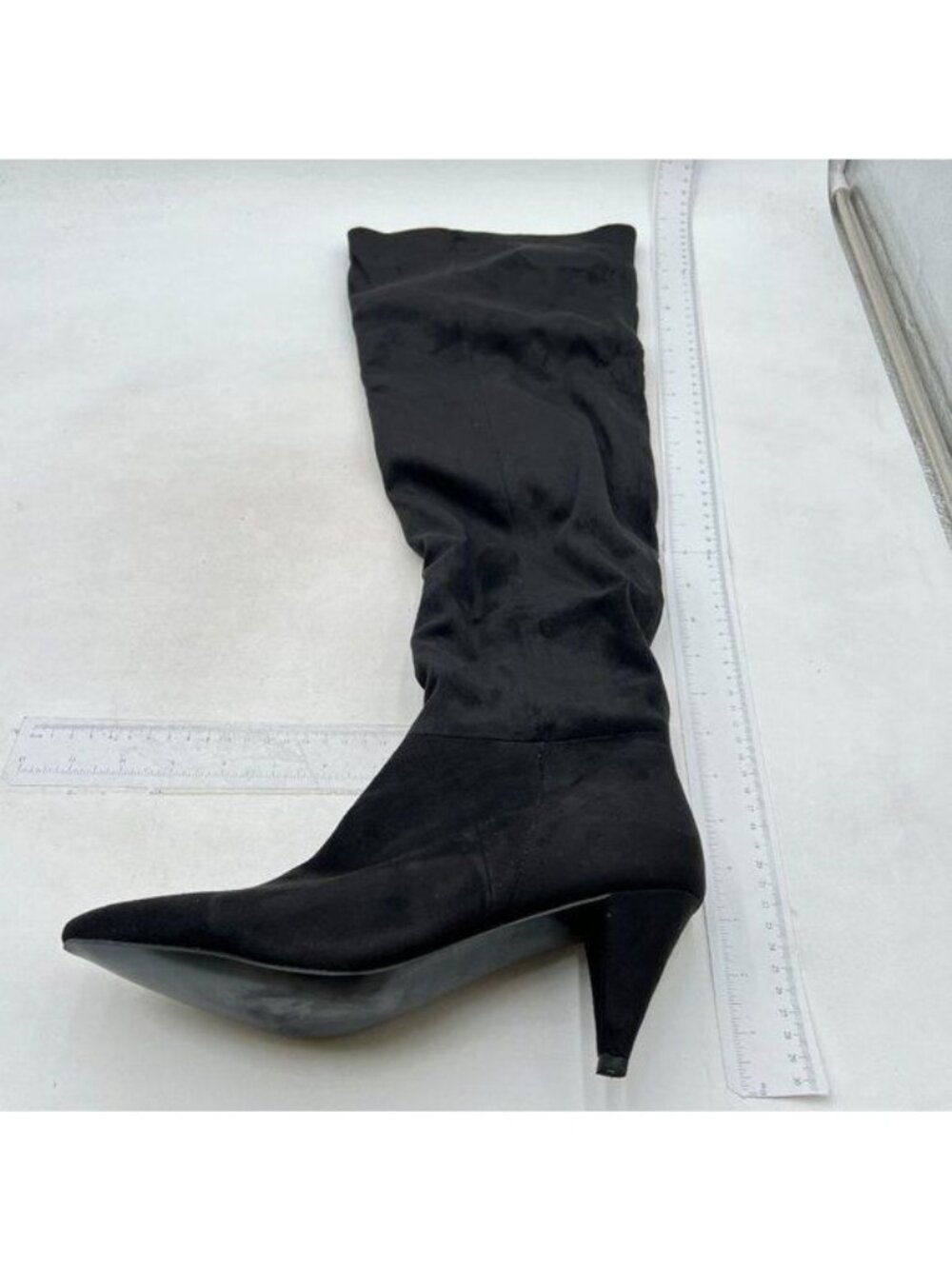 Knee High Boots Women Kitten Heel Pointed Toe Tall Boot for Women Black Suede